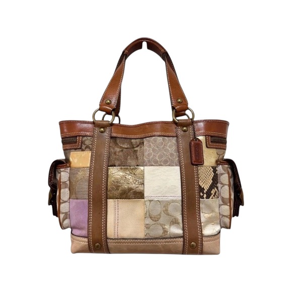 Coach Handbags - Coach Legacy Large Tote Bag Mosaic Patchwork Brown Leather Suede Snake 10002